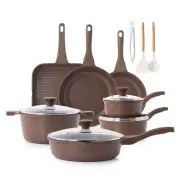 Nonstick Pots and Pans Set, 21 Pieces Non Stick Granite Cookware Set Brown, Indu