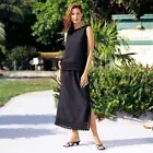 Black 2-Piece Linen-Blend Skirt & Top Set Small ~NEW
