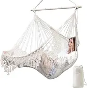 Chihee Hanging Chair Large Hammock Chair Soft Spun Cotton Rope Weave Chair Strong Metal Spreader Bar Wide Seat Lace Swing Chair Indoor Outdoor Garden Yard Theme Decoration