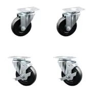 4 Inch Hard Rubber Wheel Swivel Top Plate Caster Set with 2 Brakes SCC