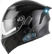 Motorcycle Modular Bluetooth Helmet DOT/ECE Approved Flip Up Front Helmets Dual Anti-Fog Visors Full Face Helmet Built-in Mp3 Integrated for Adults Men Women