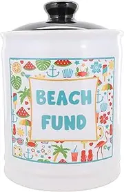 [Cottage Creek] Piggy Bank, Beach Gifts Round Ceramic Beach Fund Jar/Beach Lovers Beach Fund Piggy Bank [White]
