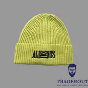 AllSaints mens green chartreuse melange Oppose Boiled Wool Embroidery hat beanie