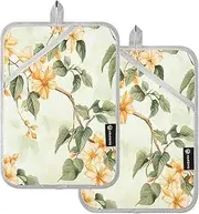 Large Pot Holder Heat Resistant Brazil Golden Trumpet Tree Beauty Summer Flowers Potholders with Pockets Hot Pan Holders for Kitchen Oven Mitts 2 Pack