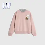 GAP 女童裝 LOGO小熊印花立領大學T-淡粉色(786410)