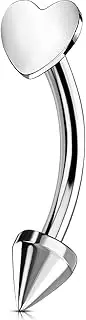 [OUFER] Rook Piercing Jewelry, G23 Solid Titanium Eyebrow Rings, Heart Vertical Labret Lip Jewelry, 16G Curved Barbells, Daith Rook Earrings for Women Men