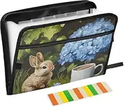 Quteprint 13 Pockets Expanding File Folder with Zipper Closure, Easter Bunny Flower Accordion File Folder with Sticky Labels, Letter Size A4 Papers Expandable File Document Organizer