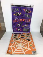 Halloween Window Clings Vinyl Bat Boo Happy Halloween Spider Web Lot Of 2 Sheets