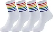 [BIBITI] 2 Pairs Rainbow Socks, Rainbow Socks Women's Pride Outfit CSD Accessories Lgbtq Gift, Stripes Colourful Decorative Gay Bisexual Lesbian Gay Flag Rainbow Socks Sports Socks for Children Fun Festival