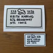 KEITH HARING Pop Shop Exhibit Opening NYC PROMO POSTCARD + Sticker Crawling Baby