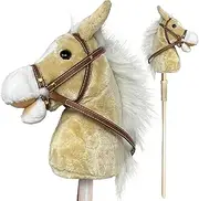 Stick Pony - Galloping and Neighing Sounds with Real Wood Stick, Soft Mane Stick Horse - Brown 34-Inches