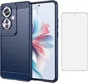 Asuwish Phone Case for Oppo Reno 11F / F25 PRO 5G with Tempered Glass Screen Protector Cover and Cell Accessories Soft TPU Silicone Rubber Slim Reno11 F 11A 11 A 25F G5 Women Men Carbon Fiber Blue