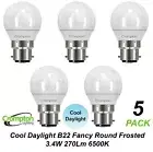5 x 3W LED Cool Daylight Globes Bulbs Lamps Bayonet B22 6500K Round BC Frosted