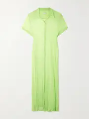 [Dries Van Noten] Dries Van Noten - Crinkled Silk-chiffon Midi Shirt Dress - Mint - FR 34 FR 34 Green