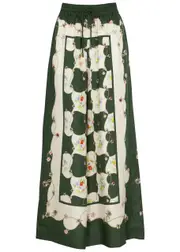 Alemais Venus Printed Silk-satin Trousers - Black - 12 (UK12 / M) 12 (UK12 / M)