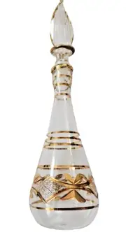 Perfume bottle from Egypt Gold tone painted and engraved, Collectible 4" tall