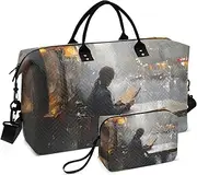 [ZRYSMY] Rain Street Book Duffel Bag for Traveling, Travel Bag Gym Bag, with Multiple Interior Pockets Shoulder Weekender Bag for Women Men with Toiletry Bag 20.5L x 1.9W x 13.8H, Multi-Colored, one