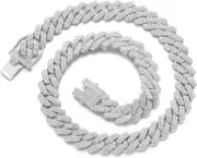 JUNVirtuous Cuban Link Chain Mens Iced Out Miami 24 inch Silver Necklace