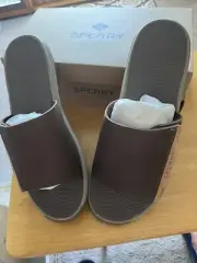 Sperry Top-Sider Sandals Slide Men's 14M Brown Leather Whitecap Slide On NEW