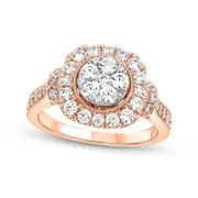1.25 CT. T.W. Composite Cushion-Shaped Natural Diamond Frame Antique Vintage-Style Engagement Ring in Solid 10K Rose Gold