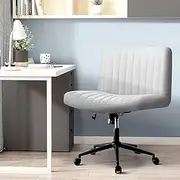 [OIKITURE] Armless Desk Office Chair with Wheels, Extra Wide Office Chair with Crossed Legs and Back Rest,Swivel & Height Adjustable,180KG Max,for Home Office Meeting Room Reception Room,Gray