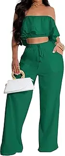[sexycherry] Two Piece Vacation Outfits for Women Sexy Crop Top Long Straight Pants Swimwear Beachwear Sets