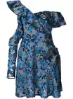 Self-Portrait One-shoulder Eyelet Devore Wrap Mini Dress / Blue / RRP