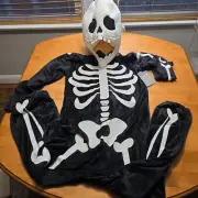 POTTERY BARN KIDS GLOW IN THE DARK SKELETON ADULT HALLOWEEN COSTUME SIZE XS/S