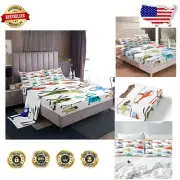 King Size Kids Bed Sheet Set - Airplane & Helicopter Theme, 4-Piece Cozy Bundle