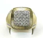 Natural Round Diamond Square Cluster Men's Ring Band 14k Yellow Gold 1.90Ct