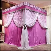 Bed Canopy Double Layer Mosquito Net, 4 Pole Support Bed Canopy, Decorative Bed Curtain for Girls Bedroom (Color : Style 4, Size : 150x200x200cm)