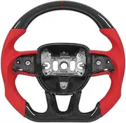 Custom Carbon Fiber Steering Wheel Red Nappa Perforated Leather Compatible With Dodge Challenger/Charger SRT HELLCAT 2015-2020