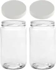 2 Quart Glass Mason Jars -Extra Wide Mouth with 2 Plastic (BPA Free) Storage Lid