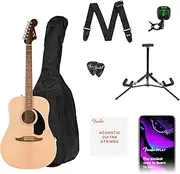 [Fender] California Debut Redondo Drednought Acoustic Guitar Pack in Natural. Includes a gig Bag, a Strap, Picks, a Guitar Stand, Clip-on Tuner, Play and an Extra Set of Strings.