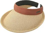 [YUWEIGIFT] Women's Straw Sunshade Hat Sun Visor Beach Hat Empty Top Sun Hat with Wide Brim UPF 50+ (Brown)