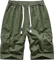 [Generic] Men's Cargo Shorts Elastic Waistband Drawstring Big and Tall Cotton Summer Camping Jogging Casual Work Shorts 2025 Army Green