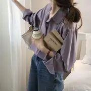 Long-Sleeve Plain Shirt Blue - S