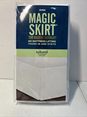 Magic Skirt King Bed Skirt White Tailored 15" Drop Length Wrap Around - NEW!