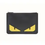 FENDI POUCH 黑色 防刮 牛皮 黃眼 魔魔 怪獸 拉鍊 手拿包 7N0078 代購