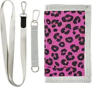 [miaozhen] Fake Glitter Leopard Print Rose Red trifold wallet slim for womans pop lighweight pocket wallets with lanyard carteras para hombres, Fake Glitter Leopard print rose red, 1 size