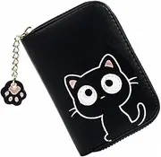 [CATIEBYE] Cute Cat Pattern Small Purse Portable Credit Cards Holder for Girls Stylish Cotton Fabric Coin Purse Easy Clean Pu Material