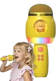 Singing Microphone Kids, Wireless Cartoon Karaoke Mic with LED Lights, 7.6x3.15x3.15 inches, Portable Singing Toy and Speaker for Girls, Boys and Adults