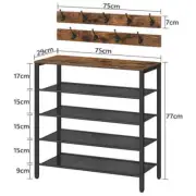 4-tier Shoe Rack With Grid Rack Wooden Rustic Foyer Shoe Rack With Coat Hook, Su