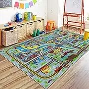 Capslpad Educational Learning Kids Rug for Playroom 3'3" x 5'2" - Traffic Road Cars Play Mat, Nursery Carpet for Living Room Home Decor, Sky Blue