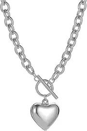 [VCCKNB JEWELRY] Chain Necklace for Women 18K White Gold Plated Chunky Cuban Chain Link Necklace with Heart Moon Hypoallergenic Jewelry for Women