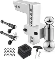 TOPAZ Adjustable Trailer Hitch, 8" Drop and Rise for 2.5" Receiver, 18500 lbs GTW Tow Hitch, Equipped with 2inch and 2-5/16inch Dual Ball, Anti-Theft Trailer Locks for Heavy Duty Truck Silver