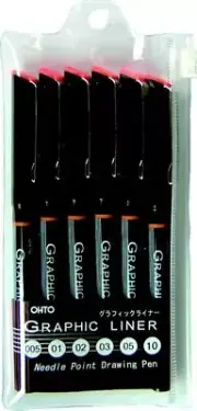 OHTO Graphic Liner Needle Point Drawing Pen 6-Pack Pigment Ink