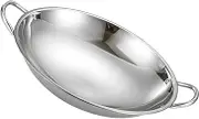 MOLUCKFU Stainless Steel Wok Pan Korean Cooking Pot with Double Handle for Gas Stove for Home Kitchen and Housewarming