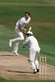 Pakistan batsman Salim Malik plays a ball from England bowler- Old Cricket Photo