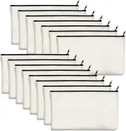 15 Pack Blank Cotton Canvas DIY Craft Zipper Bags Pouches Pencil Case for Makeup